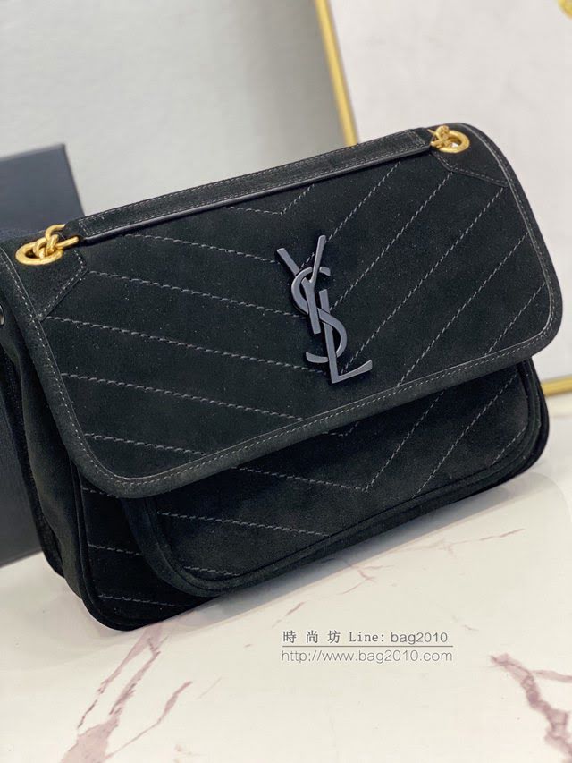 YSL爆款女士包包 聖羅蘭經典款MONOGRAM翻蓋麂皮手袋 YSL肩背斜挎包 498894  jjh1073